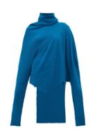 Matchesfashion.com Marques'almeida - Asymmetric Roll Neck Ribbed Knit Sweater - Womens - Blue