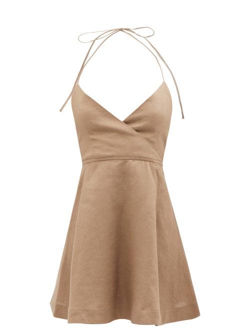 Casa Raki - Ofelia Halterneck Linen Dress - Womens - Brown