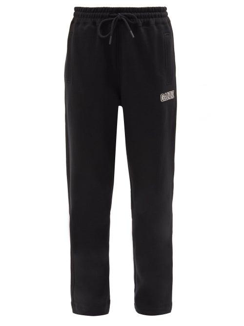 Ladies Rtw Ganni - Software Cotton-blend Straight-leg Track Pants - Womens - Black