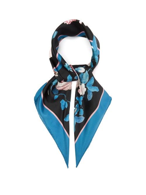 Matchesfashion.com Erdem - Floral-print Silk Scarf - Womens - Black Pink