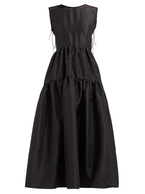 Matchesfashion.com Cecilie Bahnsen - Ruth Tie Back Tiered Faille Dress - Womens - Black