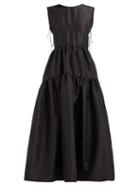 Matchesfashion.com Cecilie Bahnsen - Ruth Tie Back Tiered Faille Dress - Womens - Black