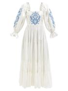 Lug Von Siga - Daphne Broderie-anglaise Cotton Maxi Dress - Womens - White Blue
