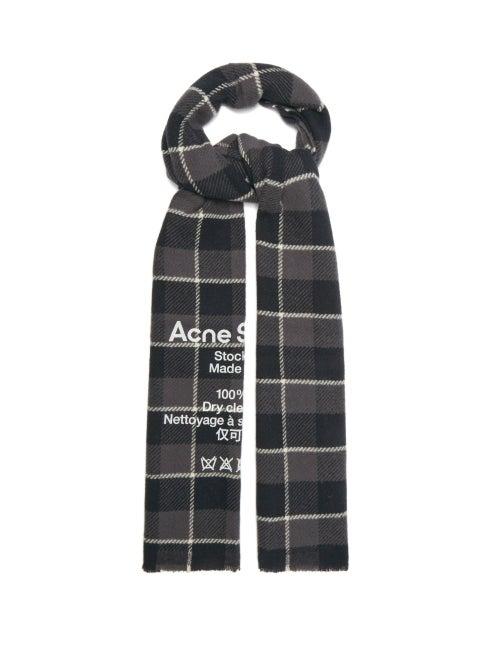 Matchesfashion.com Acne Studios - Logo-print Check Wool Scarf - Mens - Black