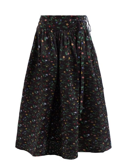 Horror Vacui - Toga Swedish Meadow-print Cotton Midi Skirt - Womens - Black Multi