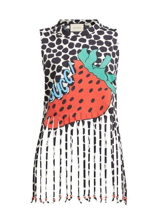Matchesfashion.com Gucci - Strawberry Print Cotton Jersey Tank Top - Womens - Red Print