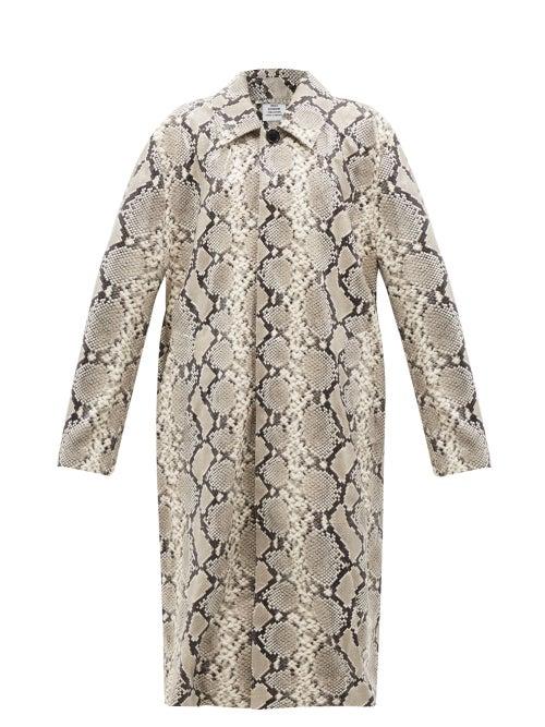Vetements - Single-breasted Python-print Leather Coat - Womens - Beige