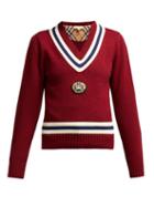 Matchesfashion.com Burberry - Morice Knight Appliqu Wool Blend Sweater - Womens - Dark Red
