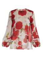 Giambattista Valli Balloon-sleeved Rose-print Silk-georgette Blouse