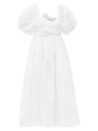 Matchesfashion.com Cecilie Bahnsen - Maya Puffed-sleeve Seersucker Dress - Womens - White