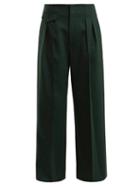 Matchesfashion.com Sea - Pleated Wide Leg Crepe Trousers - Womens - Dark Green