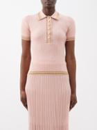 Zimmermann - Wonderland Rib-knit Lurex Polo Shirt - Womens - Blush