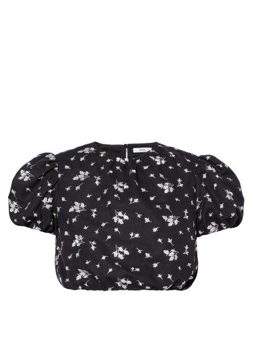 Matchesfashion.com Erdem - Romi Flowerbud-embroidered Poplin Crop Top - Womens - Black White