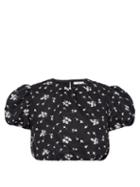 Matchesfashion.com Erdem - Romi Flowerbud-embroidered Poplin Crop Top - Womens - Black White