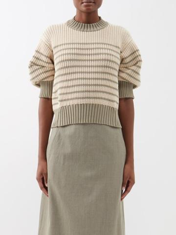 Sacai - Striped Rib-knit Jersey Sweater - Womens - Beige