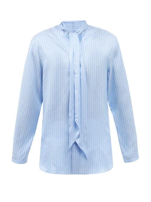 Umit Benan B+ - Striped Scarf-neck Silk-poplin Shirt - Mens - Blue