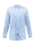 Umit Benan B+ - Striped Scarf-neck Silk-poplin Shirt - Mens - Blue
