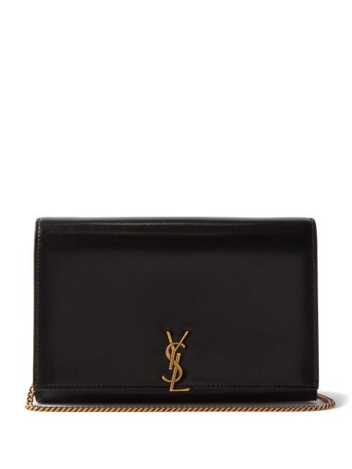 Saint Laurent - Chain-strap Ysl-plaque Leather Cross-body Wallet - Womens - Black