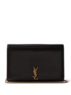 Saint Laurent - Chain-strap Ysl-plaque Leather Cross-body Wallet - Womens - Black