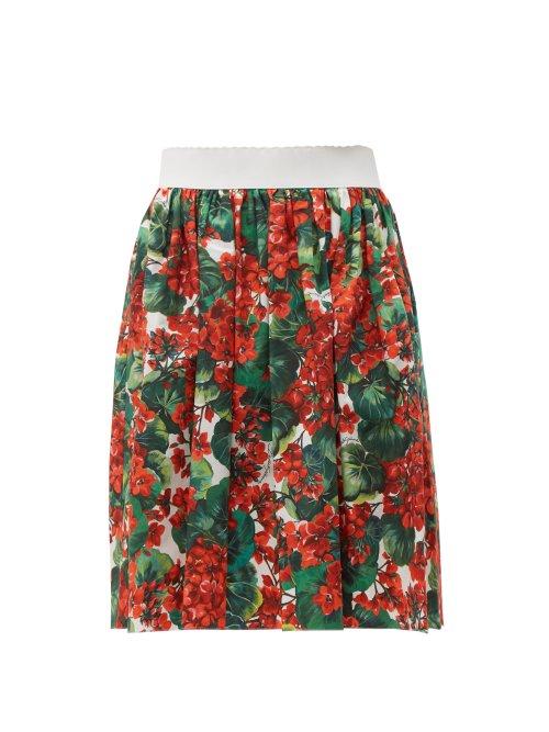 Matchesfashion.com Dolce & Gabbana - Geranium Print Cotton Poplin Skirt - Womens - Red Multi