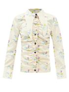 Ganni - Crinkled Point-collar Floral-print Satin Shirt - Womens - Yellow Multi