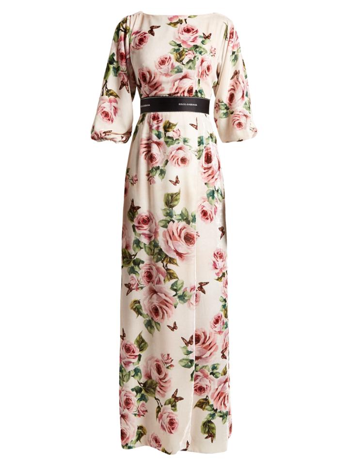 Dolce & Gabbana Rose-print Velvet Gown