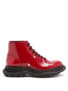 Matchesfashion.com Alexander Mcqueen - Exaggerated-sole Patent-leather Ankle Boots - Womens - Black