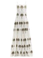 Matchesfashion.com Agua By Agua Bendita - Lima Palm-tree Embroidered Linen Maxi Dress - Womens - White Multi
