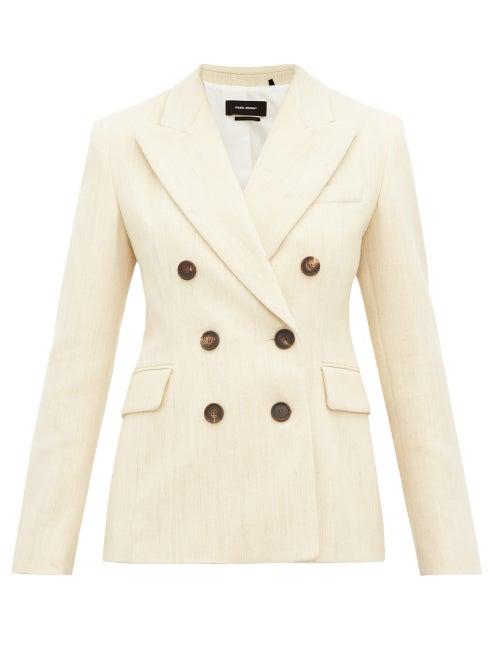 Matchesfashion.com Isabel Marant - Kelsey Double Breasted Slubbed Twill Blazer - Womens - Ivory