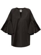 Jil Sander - Fluted-sleeve Cotton-poplin Top - Womens - Black