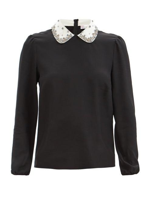 Redvalentino - Crystal-embellished Silk Crepe De Chine Blouse - Womens - Black