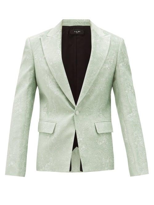 Matchesfashion.com Amiri - Single-breasted Chenille-brocade Suit Jacket - Mens - Light Green