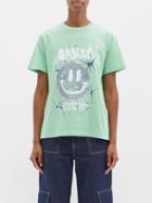 Ganni - Disco Smiley-print Cotton-jersey T-shirt - Womens - Light Green