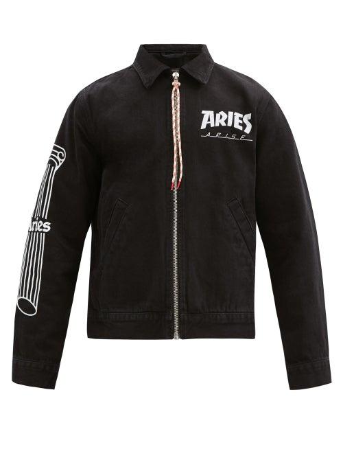 Matchesfashion.com Aries - Column-print Zip-up Cotton Shirt Jacket - Mens - Black