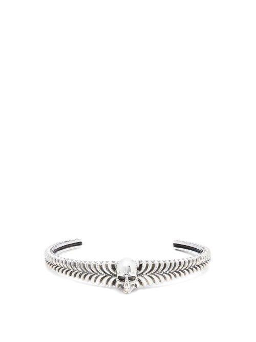 Matchesfashion.com Emanuele Bicocchi - Engraved Skull Cuff Bracelet - Mens - Silver