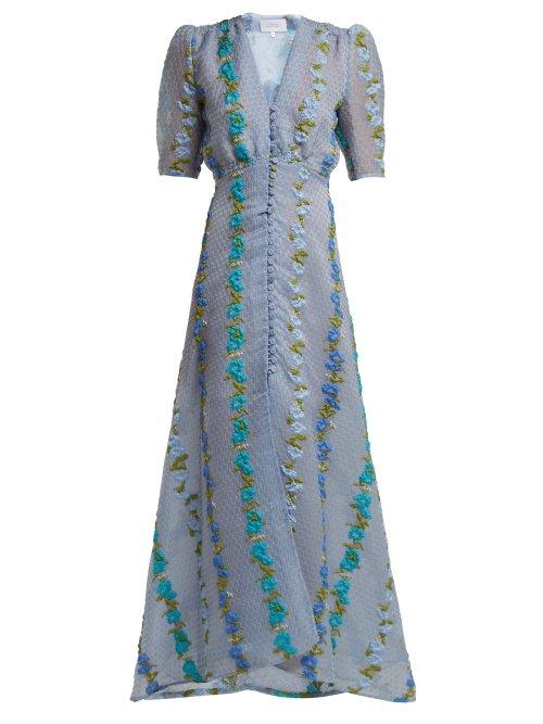 Matchesfashion.com Luisa Beccaria - Floral Cloqu Organza Gown - Womens - Blue Print