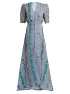 Matchesfashion.com Luisa Beccaria - Floral Cloqu Organza Gown - Womens - Blue Print