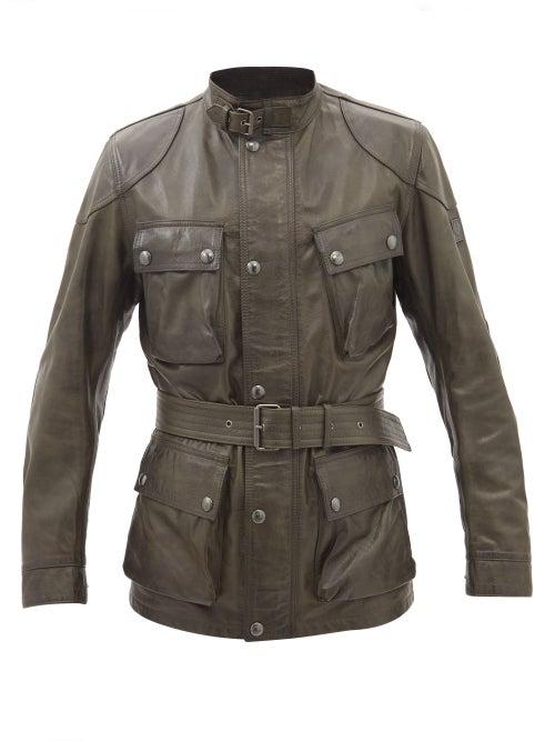 Belstaff - Trialmaster Belted Patch-pocket Leather Jacket - Mens - Green