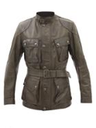 Belstaff - Trialmaster Belted Patch-pocket Leather Jacket - Mens - Green