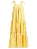 Matchesfashion.com Beulah - Dipali Tiered Checked Cotton Midi Dress - Womens - Yellow Multi