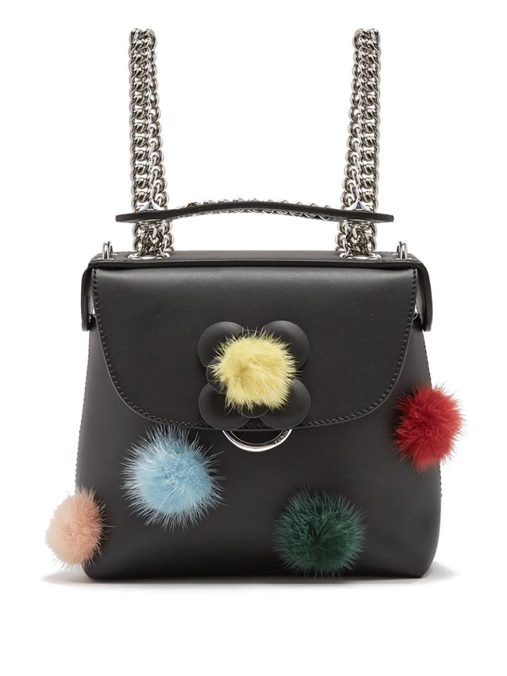 Fendi Fur Pompom-embellished Mini Leather Backpack