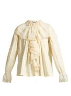 Matchesfashion.com Gucci - Macram Lace Trimmed Cotton Blouse - Womens - White