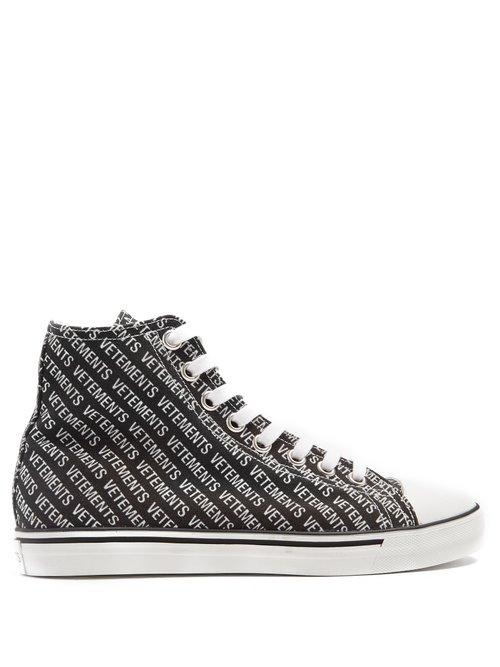 Matchesfashion.com Vetements - Logo Print High Top Canvas Trainers - Mens - Black Multi