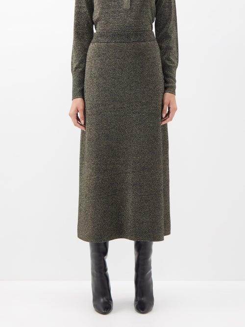 Cefinn - Sasha Wool-blend Midi Skirt - Womens - Gold