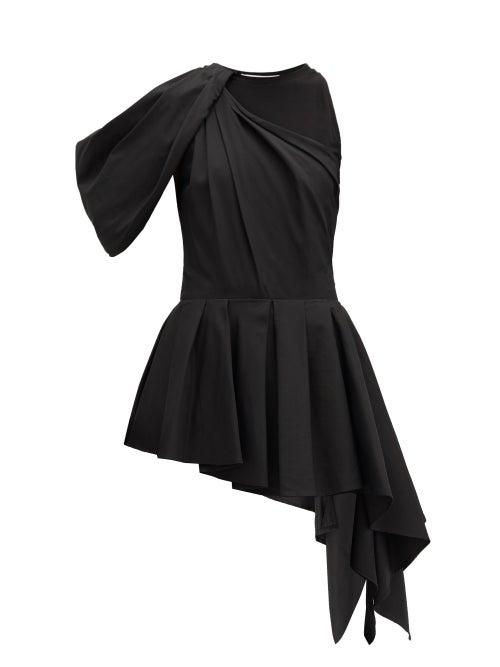 Matchesfashion.com Alexander Mcqueen - Peplum Bodice-overlay Cotton Top - Womens - Black