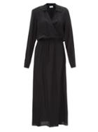 Raey - Draped-front Silk Crepe De Chine Shirt Dress - Womens - Black