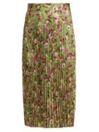Matchesfashion.com Vetements - Floral Print Pleated Midi Skirt - Womens - Green Multi