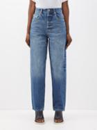 Raey - Taper Organic-cotton-blend High-waisted Jeans - Womens - Dark Blue