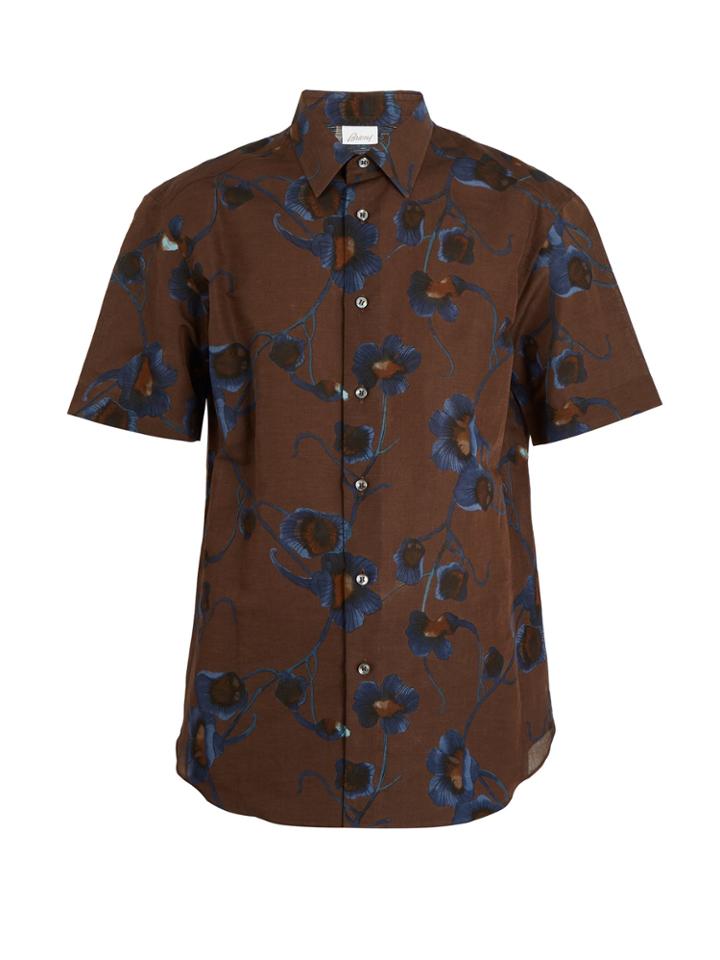 Brioni Single-cuff Floral-print Linen Shirt
