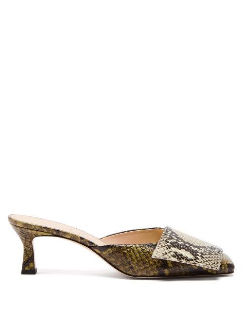 Matchesfashion.com Wandler - Isa Square-toe Python-effect Leather Mules - Womens - Green Multi